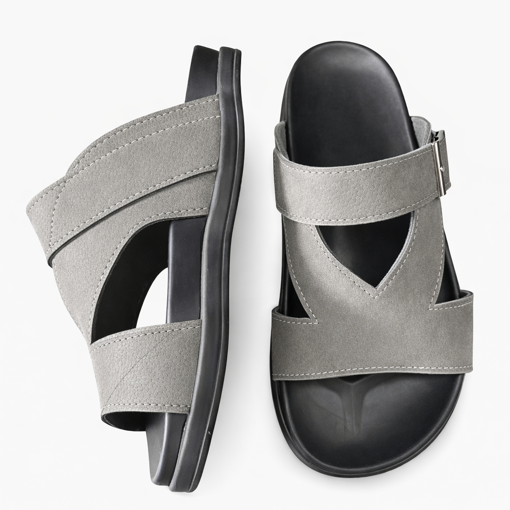 Men Gray Dual Strap Slip On Sandals